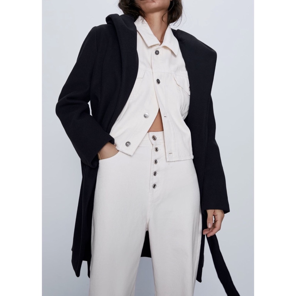 LAST 1! ZARA BELTED HOODED COAT - Picture 14 of 16